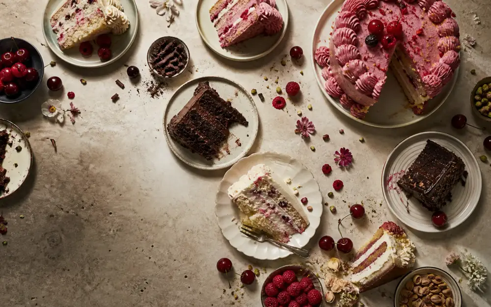 Different cakes arranged for celebrations of different sizes